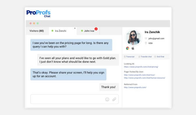 Live chat visitor monitoring